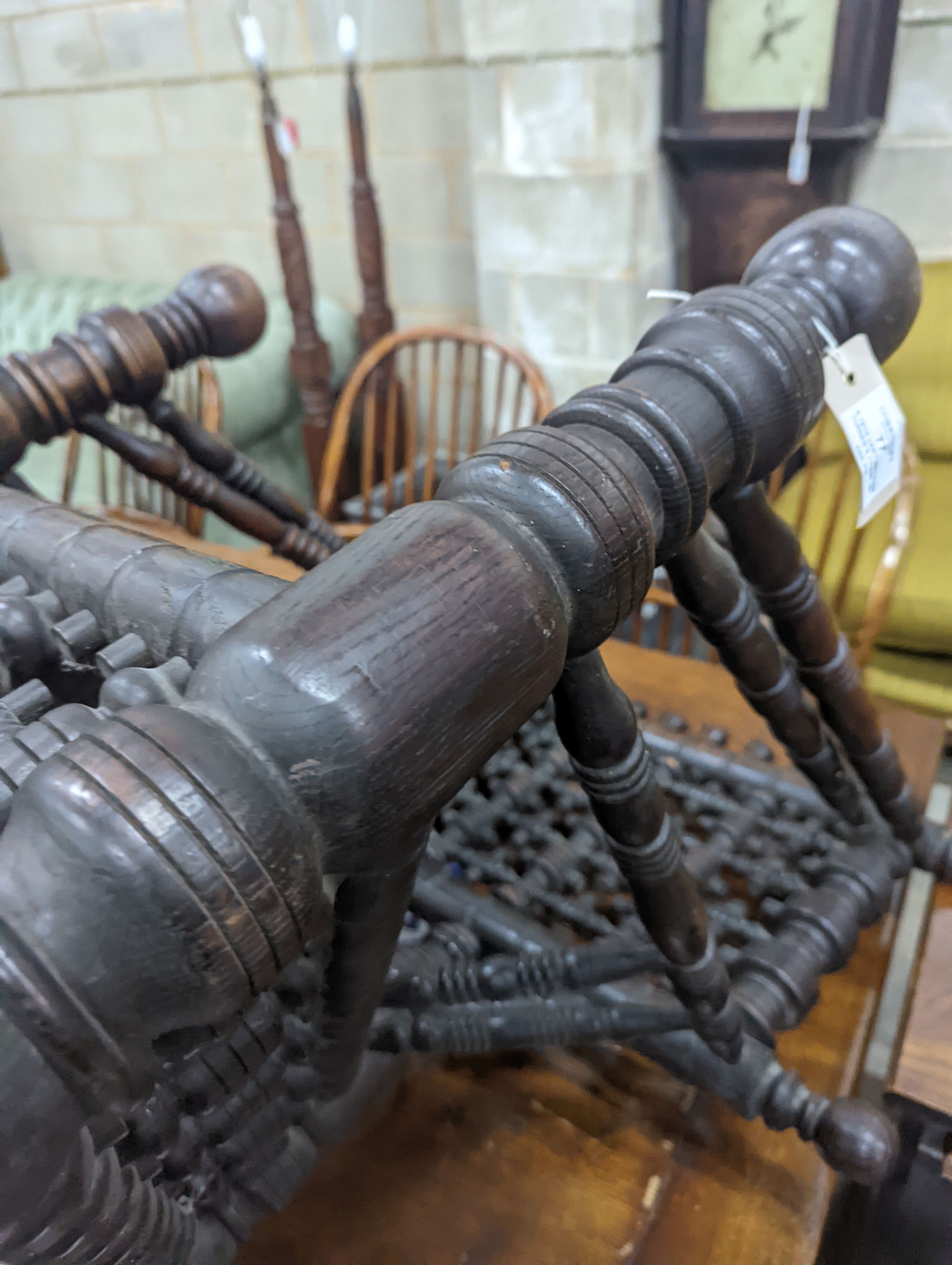 A 19th century oak turner's chair, width 56cm, depth 48cm, height 96cm